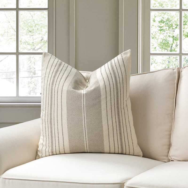 French Stripe Cotton Blend Throw Square Pillow Cover, Gray