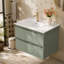 Meuble-lavabo mural de 32 po avec lavabo combiné, tiroirs doubles, façades de tiroirs arrondies, système de fermeture en douceur, lavabo en céramique, conception sans poignée, bois massif, facile à installer, le robinet n'est pas inclus, vert