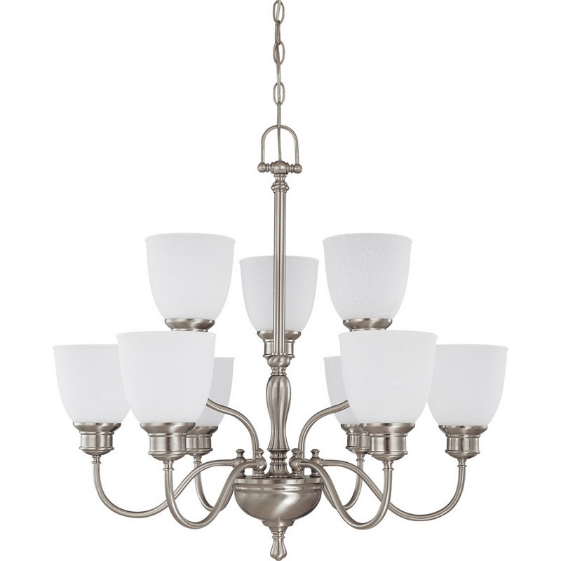 Lustre à niveaux 9 lumières Kaelin, Nickel brossé
