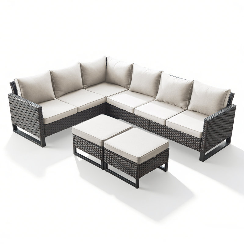 Kahlan Outdoor Patio Furniture Set, Movable Backrest Modular Sectional Sofa Set, Patio Conversation Set with 4-inch Thick Cushion for Garden Backyard Porch