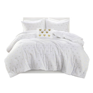 4 Pcs Metallic Heart Comforter , Ultra Soft Microlight , Filling, Safe On Skin Printed, Microfiber Reverse, - Skin, Proof