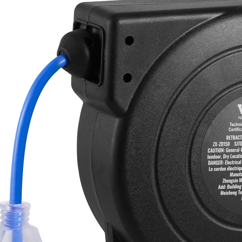Enrouleur de cordon d'alimentation rétractable 45 pi, Bleu et noir