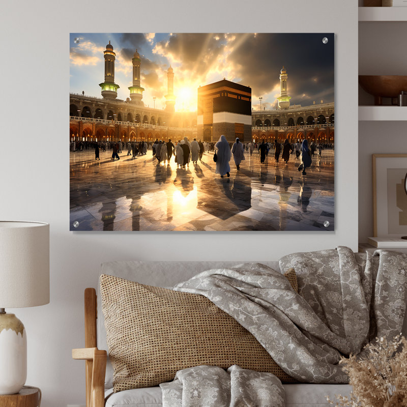 Art de l'islam, réflexion de Kaaba I - Art mural acrylique moderne, H 12 po x l 20 po