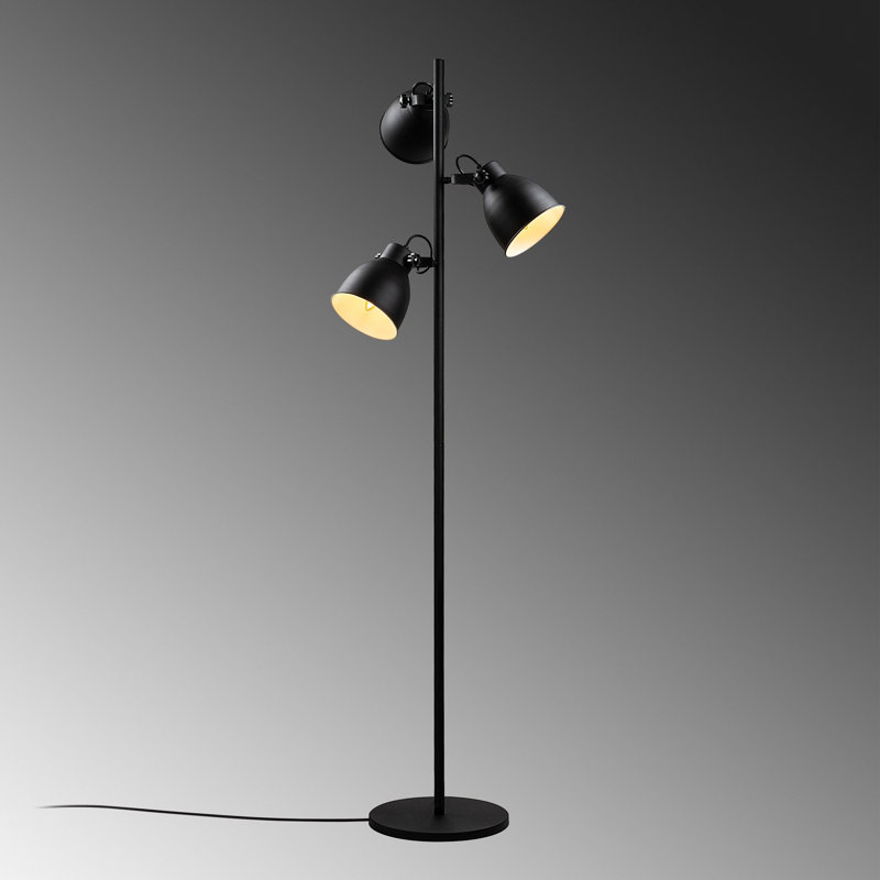 Industrial Black Floor Lamp, Metal Body, 14.6 x 14.6 x 63.8 inches | Base Plate Ø11.8 inches, 8.0 ft Cable with On/Off Switch | 3 x E14 Socket (Max 40W, Bulb Not Included) | Modern Solid Color Design for Home & Office