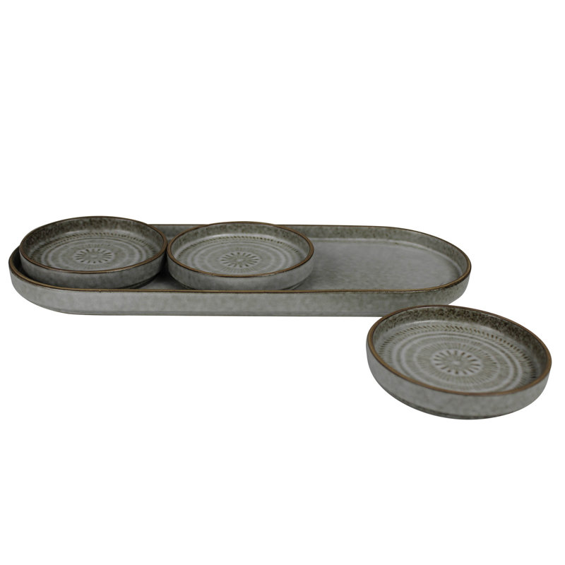 Plate Trio On Platter, Ceramic