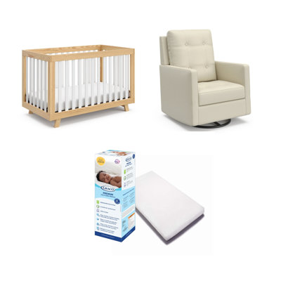 Beckett 3-In-1 Convertible Crib With Mattress And Beckett Swivel Glider Nursery Set