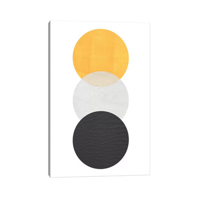 «Yellow and Black Circles» par Pixy, peinture sur toile tendue
