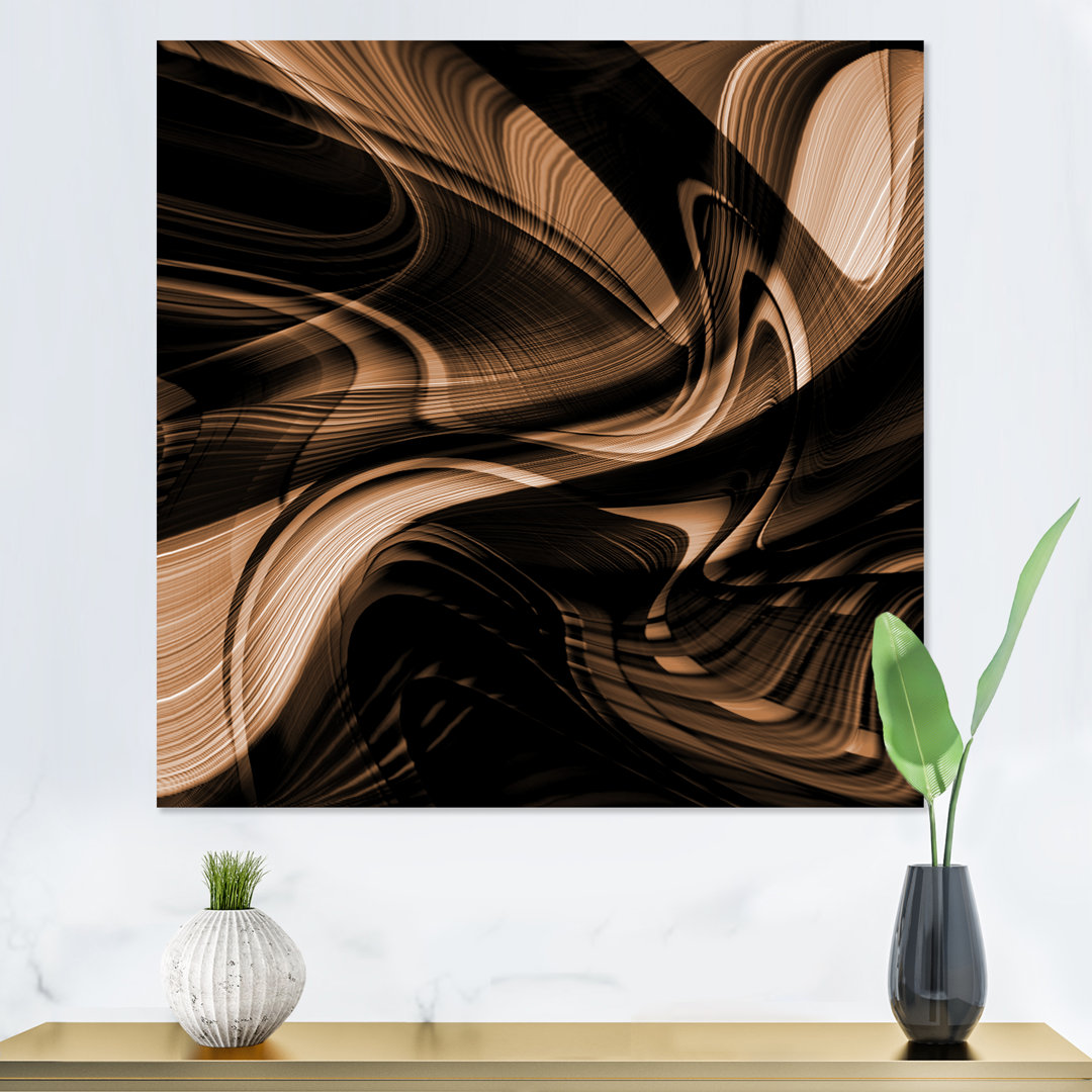 Abstract Brown Wave Art - Modern Canvas Wall Art Wrought Studio™ 
