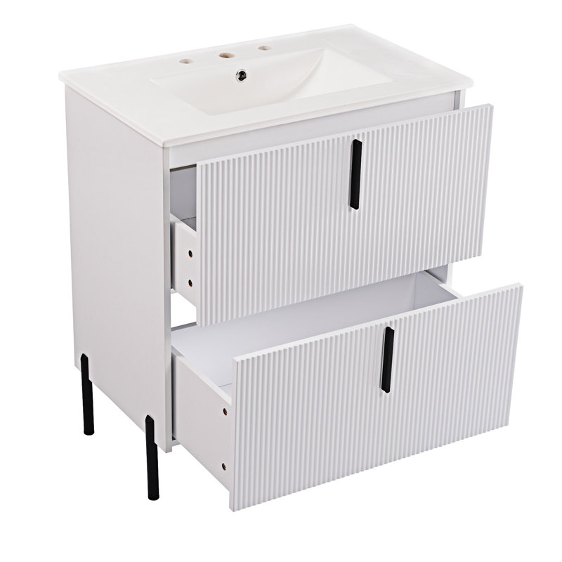 Meuble-lavabo avec lavabo et tiroirs en céramique, Blanc