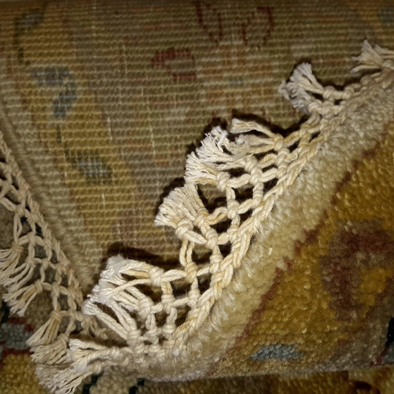 Tapis oriental en laine / coton beige fait à la main 4 pi 10 po Katona