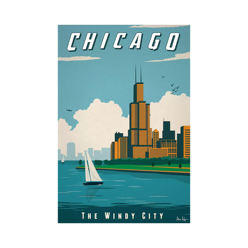 Chicago-impression d’art graphique, Toile tendue, Pas de tapis, H 60 po x l 40po x P 1,5 po