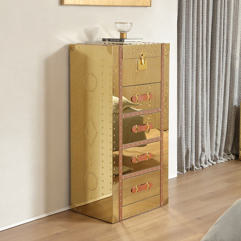Commode 4 tiroirs avec miroir Ezel, Or