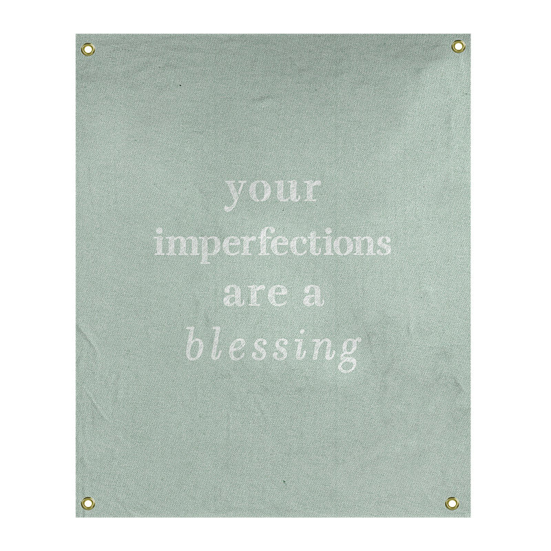 Tapisserie citation d’imperfections écrites en polyester, H 80 po x l 59 po, Vert / blanc