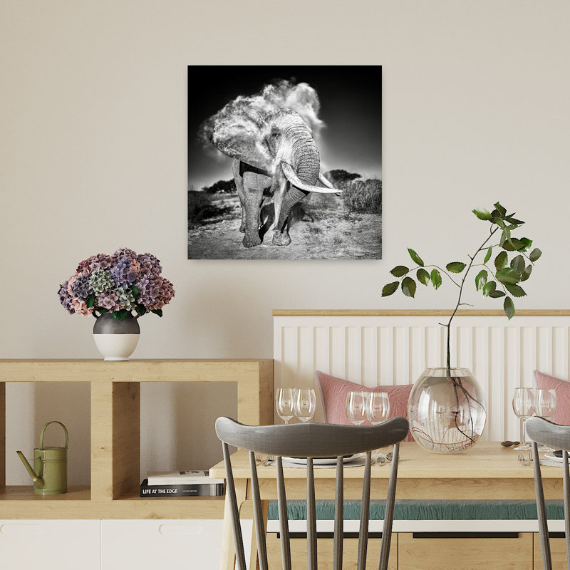 «Elephant Dust Bath», art mural contemporain abstrait, H 18 po x l 18 po