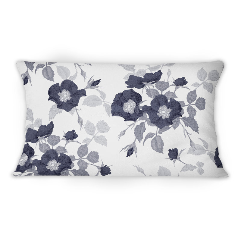 Coussin décoratif à motif de roses blanches V dans des tons de gris