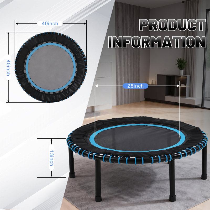 40 Inch Iron,Polypropylene,Rope Mini Trampoline Light Blue