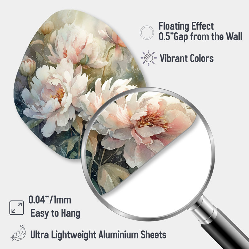 Lupien - pivoines asymétriques, reproduction d'art murale en métal, H 28 po x l 25 po x P 1 po