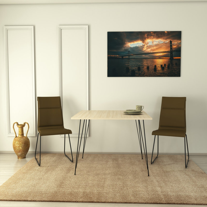 Modern Industrial Table, Oak Color, 35.4 x 29.5 x 35.4 inches | 100% Melamine Coated Particle Board, Thickness: 0.7 inches | Sturdy Metal Legs | Perfect for Dining, Office, or Study Spaces, Stylish & Durable Design