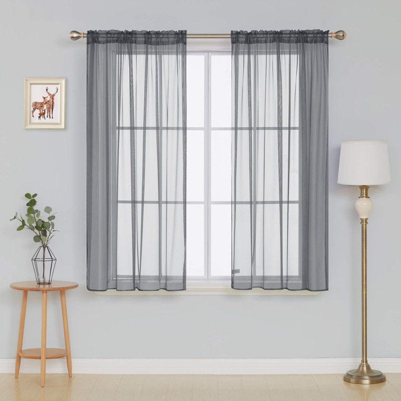 Sheer Curtain Panel Pair, Gray, 52" W x 54" L