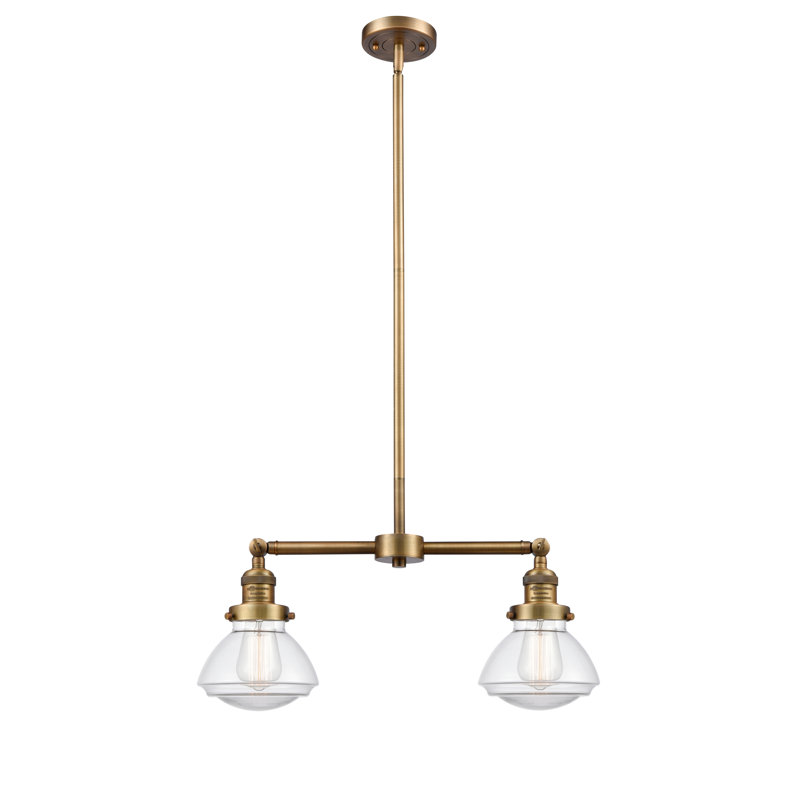 Luminaire suspendu linéaire à 2 lumières pour îlot de cuisine Bungay, Transparent, Laiton brossé