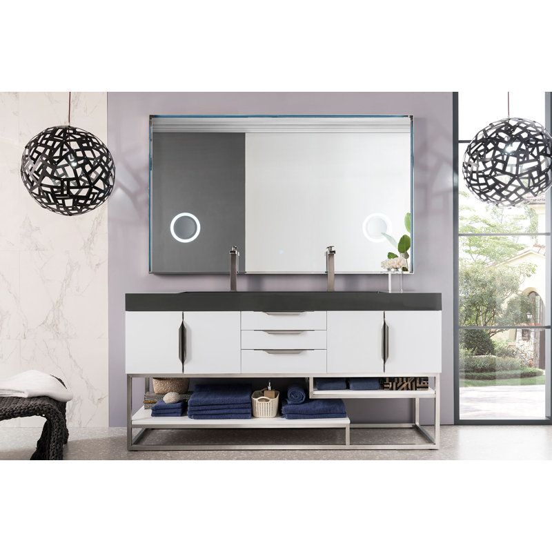 Keven 72'' W Single Vanity, Glossy White, Dusk Gray, Brushed Nickel