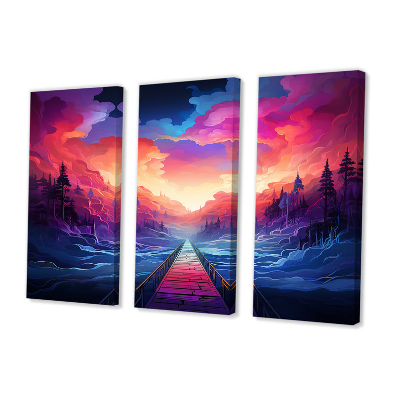 Cruce - ensemble de décoration murale paysage abstrait, H 28 po x l 36 po x P 1 po, Toile tendue