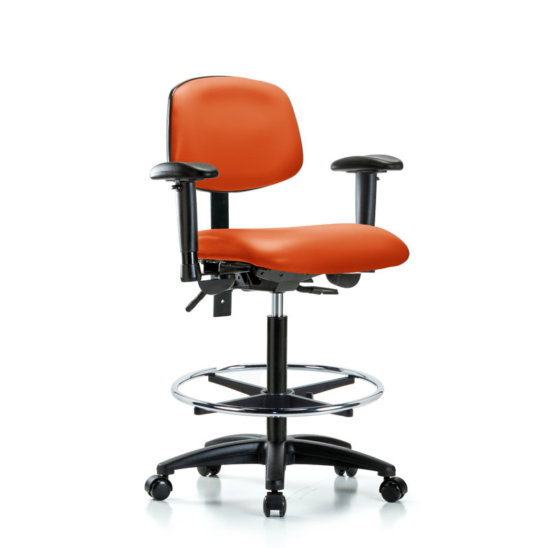 Noah Vinyl Drafting Chair, Casters, Included, Orange