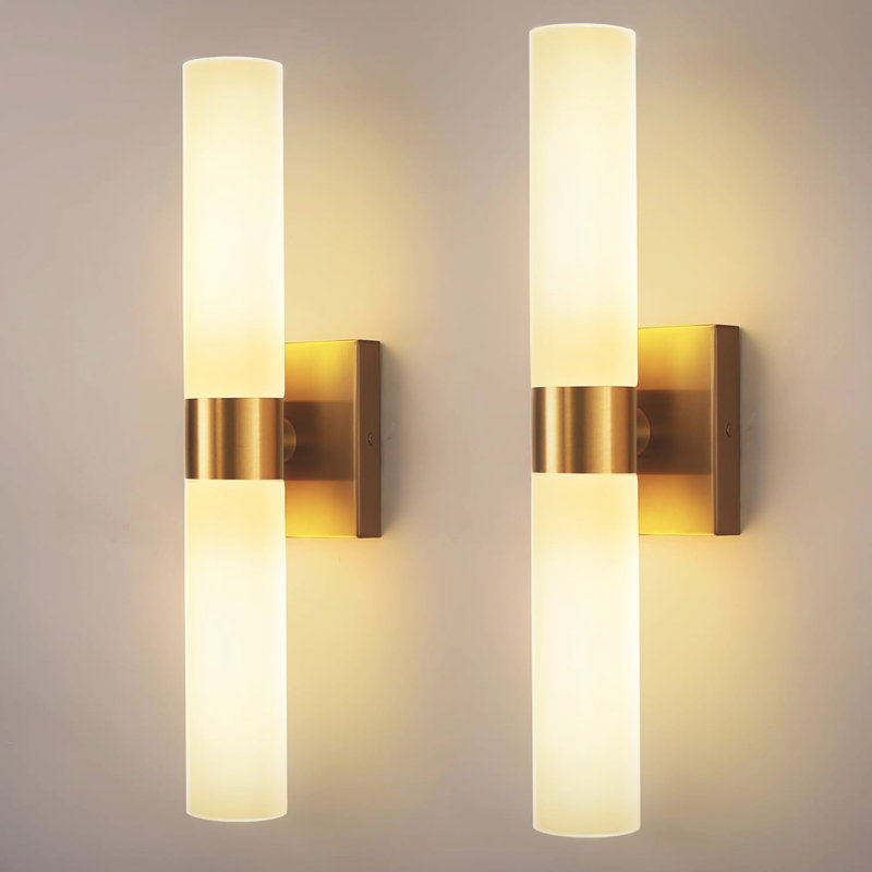 18 In 2-Light White Double Tube Wall Sconce ,Sleek Up And Down Light Fixture For Bathroom, Bedroom, Gold