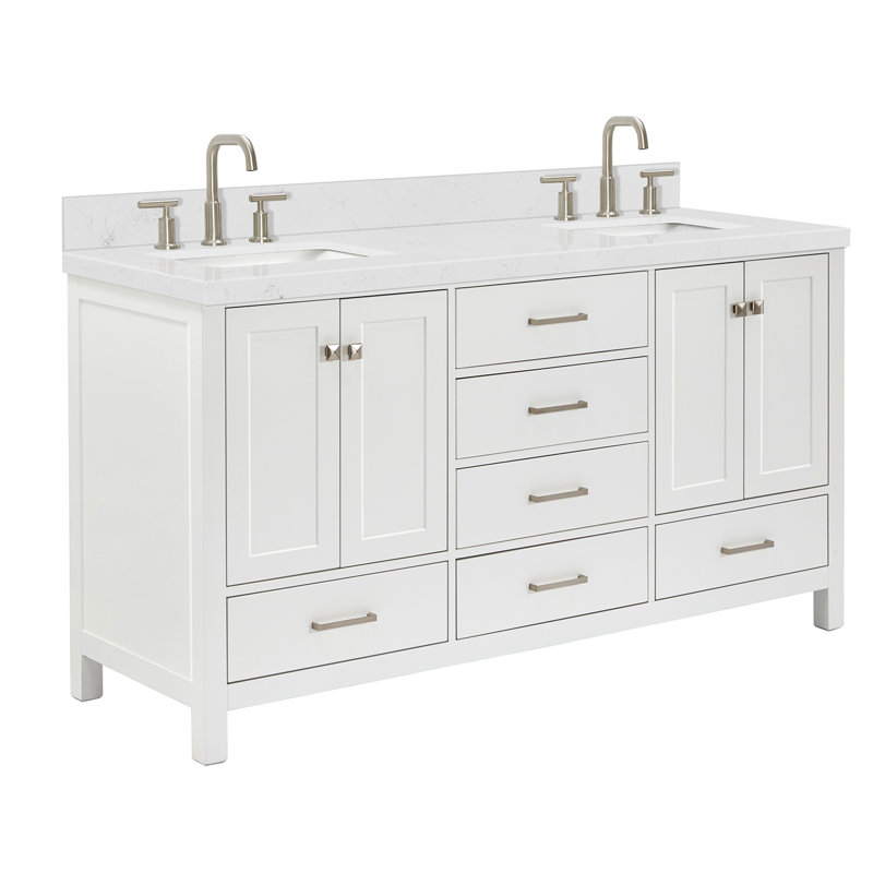  Meuble-lavabo double 66,25 po avec comptoir, Rectangular, White / Brushed Nickel