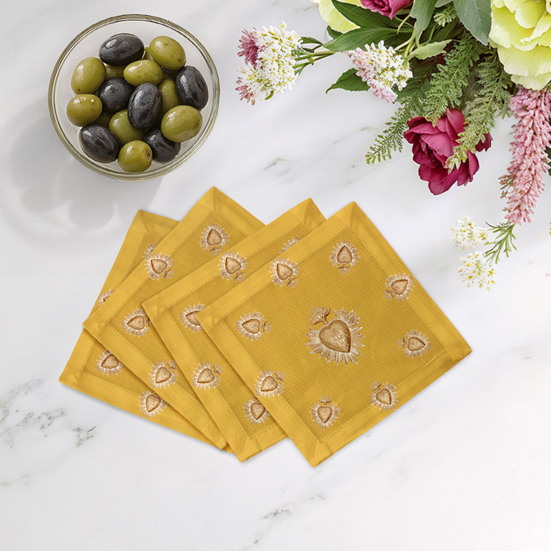 Serviettes de cocktail en satin de coton ex votant, Doré