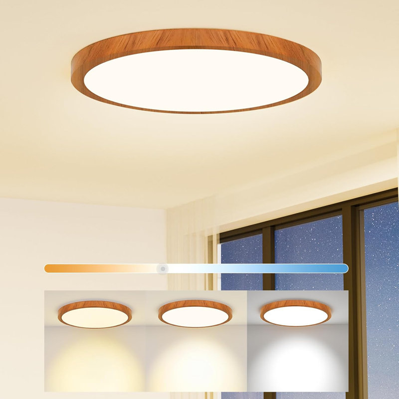 Plafonnier rond 12 po à DEL avec grain de bois à intensité variable 12 W 3000K-4000K-6000K