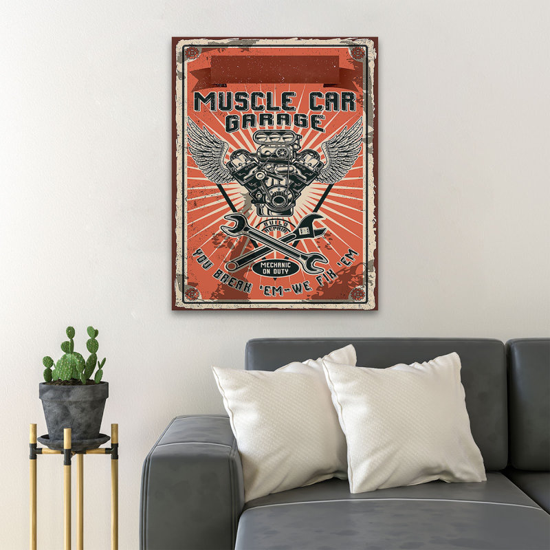 «Car Fixing Tools - Muscle Car Garage You Break 'Em We Fix» Em - 1 pièce, impression d'art graphique rectangulaire sur toile tendue