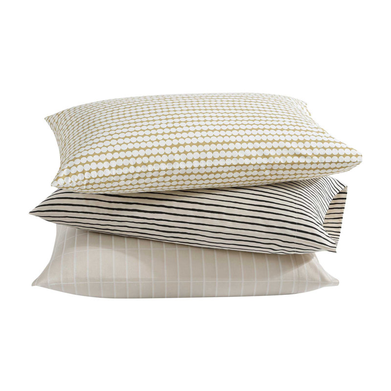Marimekko Printed Organic Cotton Percale Sheet Sets, King Sheet Set with 2 Pillowcases, Black Striped