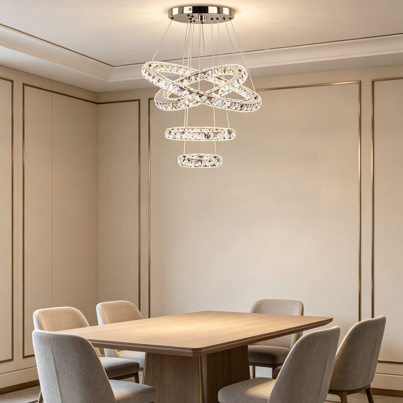 Lustre moderne en cristal à anneau DEL