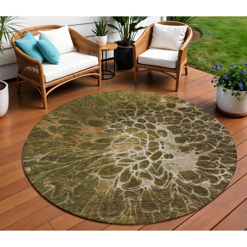 Tapis intérieur rond lavable abstrait 8 pi chocolat et gris