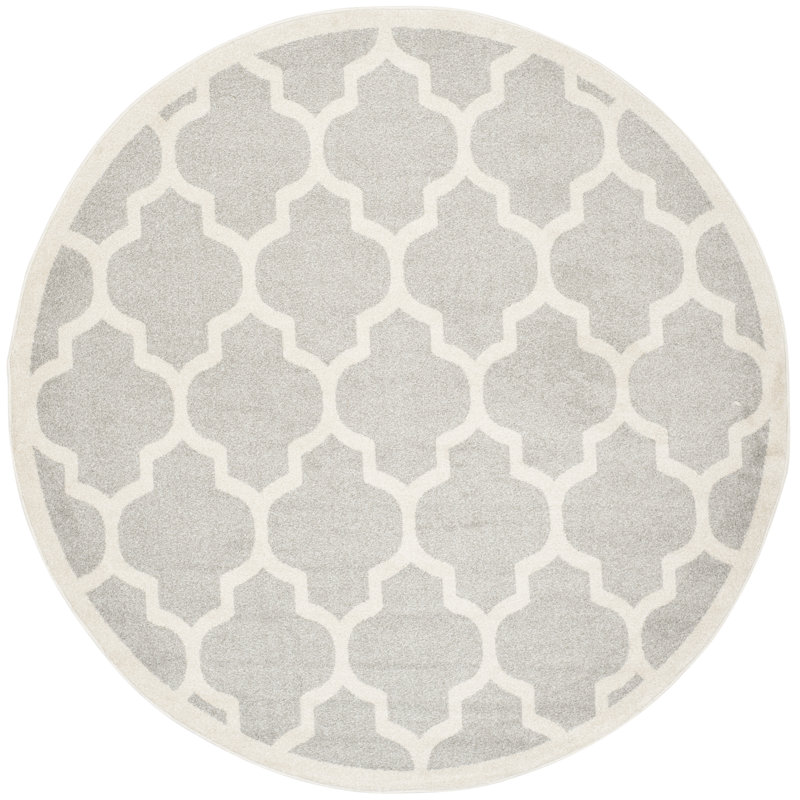 Ammundsen Geometric Machine Made Power Loom Polypropylene Area Rug in Light Grey/Beige, Round 7'