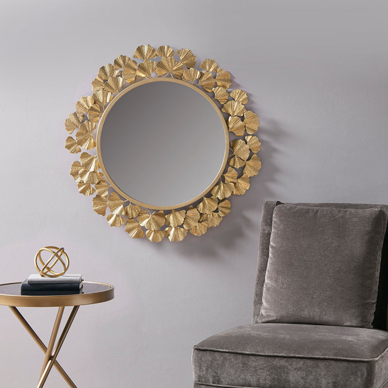 Miroir mural rond 30,5 "Gingko, Doré