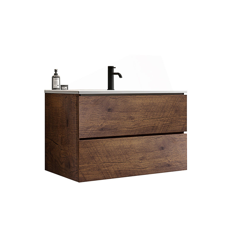 Meuble-lavabo mural moderne avec lavabo en céramique, meuble-lavabo flottant, 30", Noyer