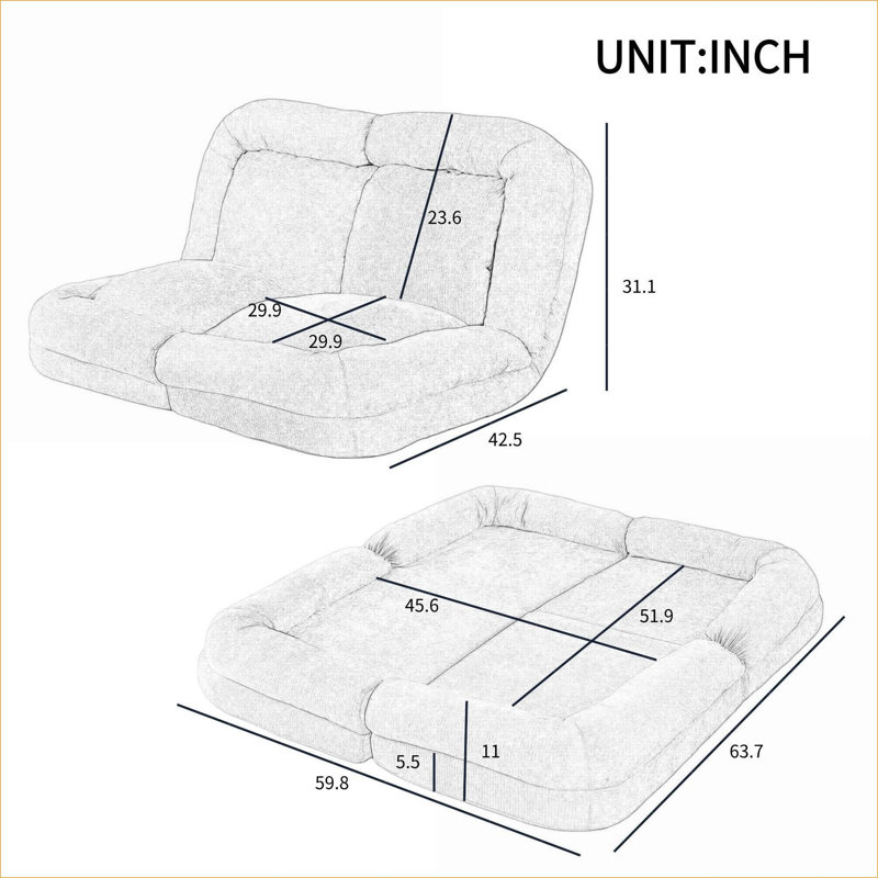 Fauteuil à billes réglable convertible simple pour adultes, multi-usage pour les petits espaces | blanc cassé | Rectangle