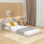 Lit en bois, cadre de lit avec tête de lit en forme de maison-395966702-395966701