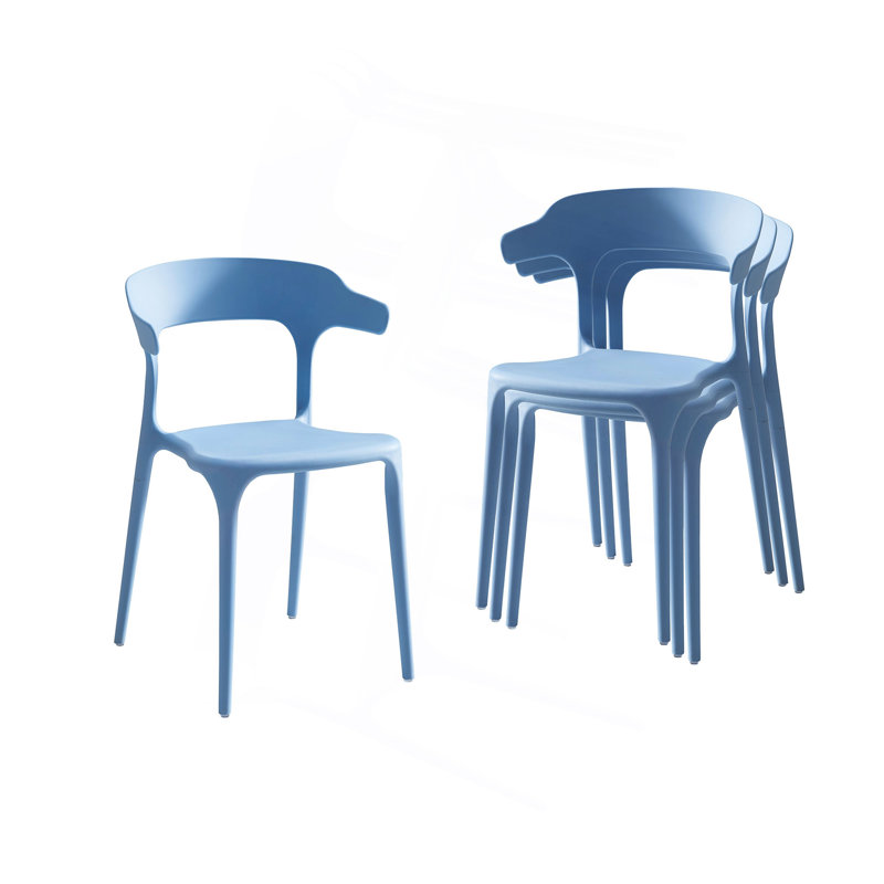 Ensemble de 4 chaises empilables en plastique en polypropylène avec pieds renforcés, Bleu