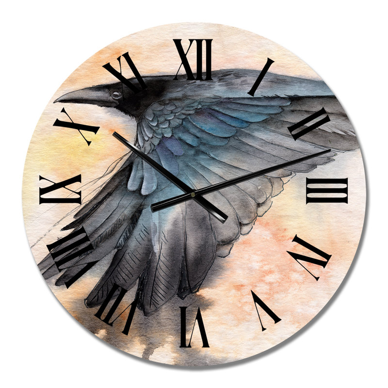 Corbeau noir déployant ses ailes - Horloge murale traditionnelle, Petit