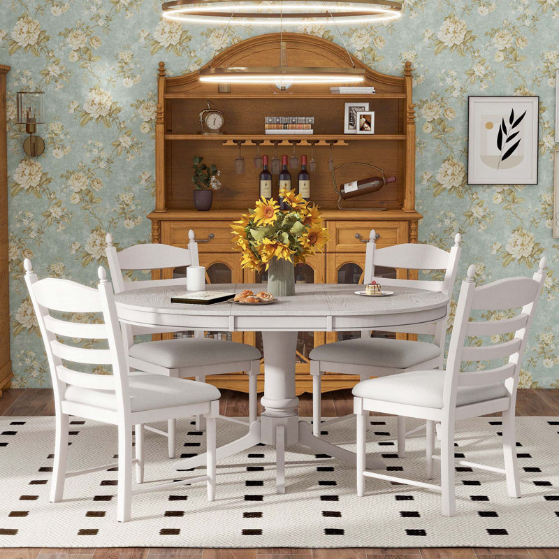 Ensemble de table de salle à manger 5 pièces Retro, Beige / blanc antique, Blanc antique