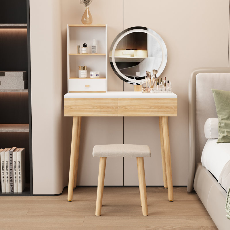 Bove Vanity Table Set with 3 Modes Adjustable Brightness Mirror with Free Stool
