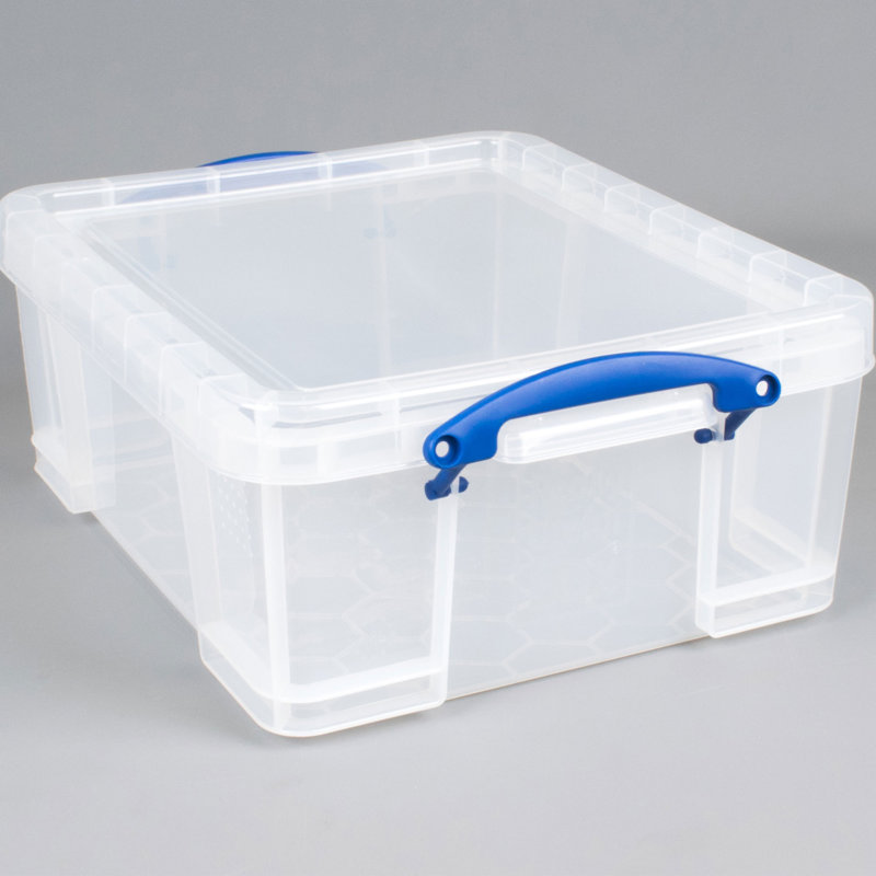 Really Useful Box Plastic Storage Container w/Snap Lid & Clip Lock Handles, 2-Pack