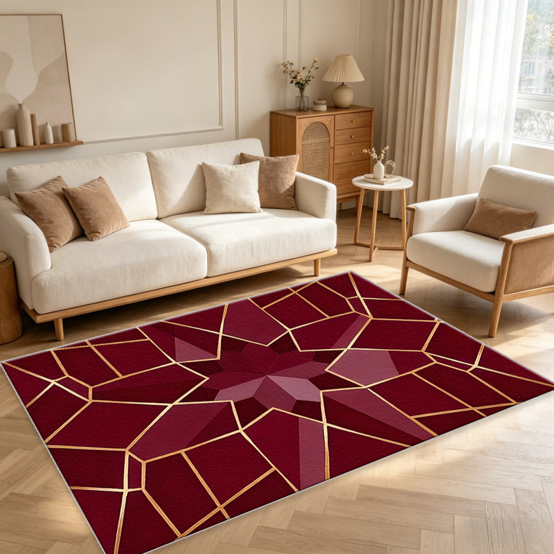 Burgundy Gold Geometric carpet-easy to clean, machine-washable, soft and comfortable; suitable for door mats, kitchens, living rooms, bedrooms, corridors, and laundry areas. Easy to clean, durable carpet for home decoration.