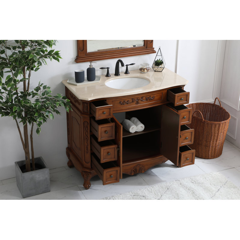 Ensemble de meuble-lavabo simple 42 po Lunette, Crème, Teck