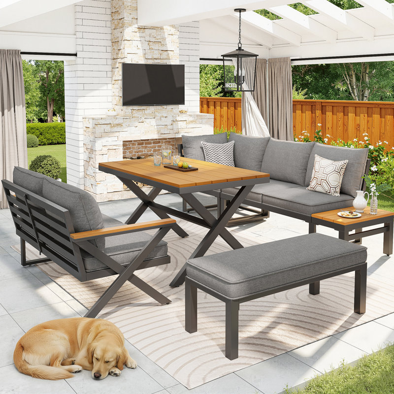 8 - Person Patio Dining Set with Rectangular Table, Grey