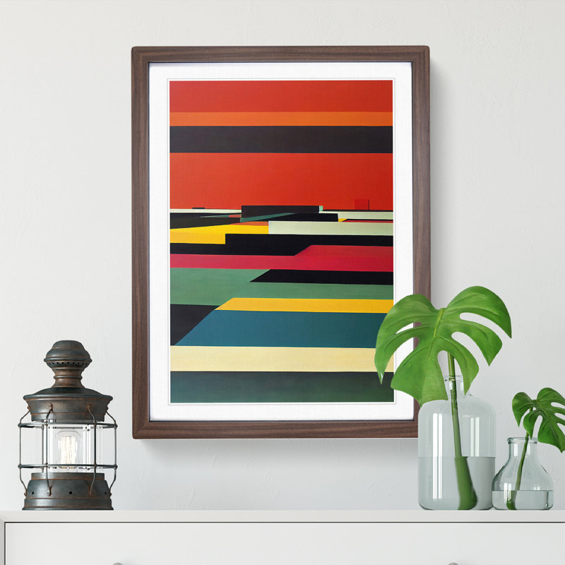 XV1022-3765X Retro Abstract Art No.1 - Print, Walnut Framed, 36cm H x 27cm W, White