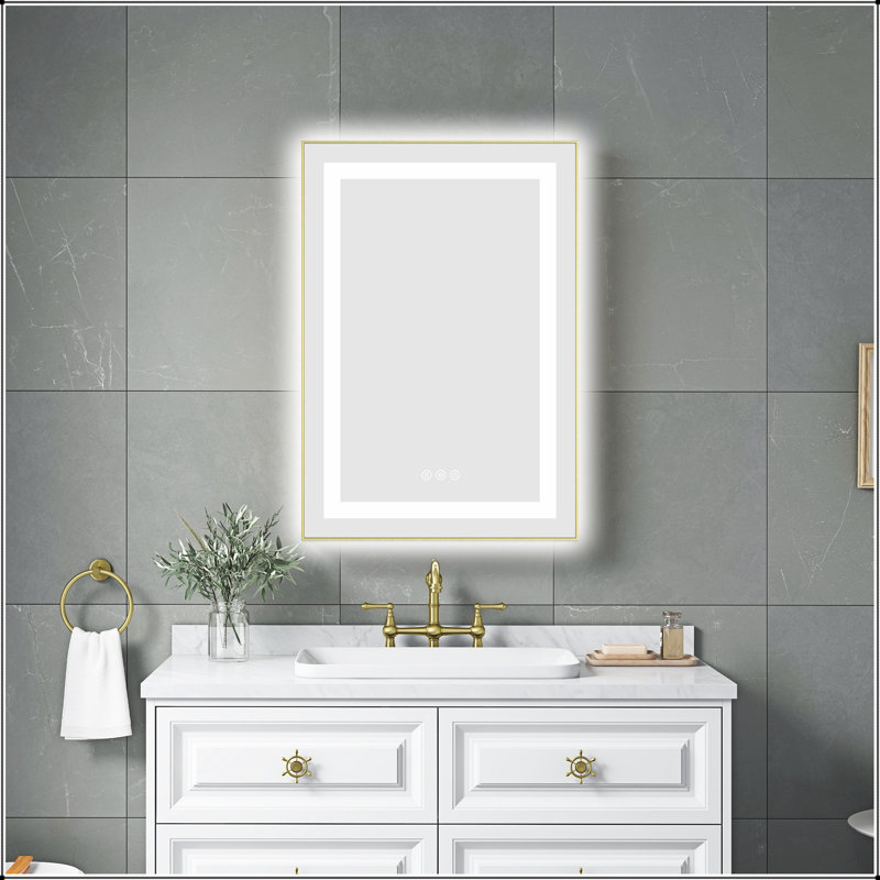 Miroir de salle de bain DEL, Doré, 32 po x 20 po, Verticale